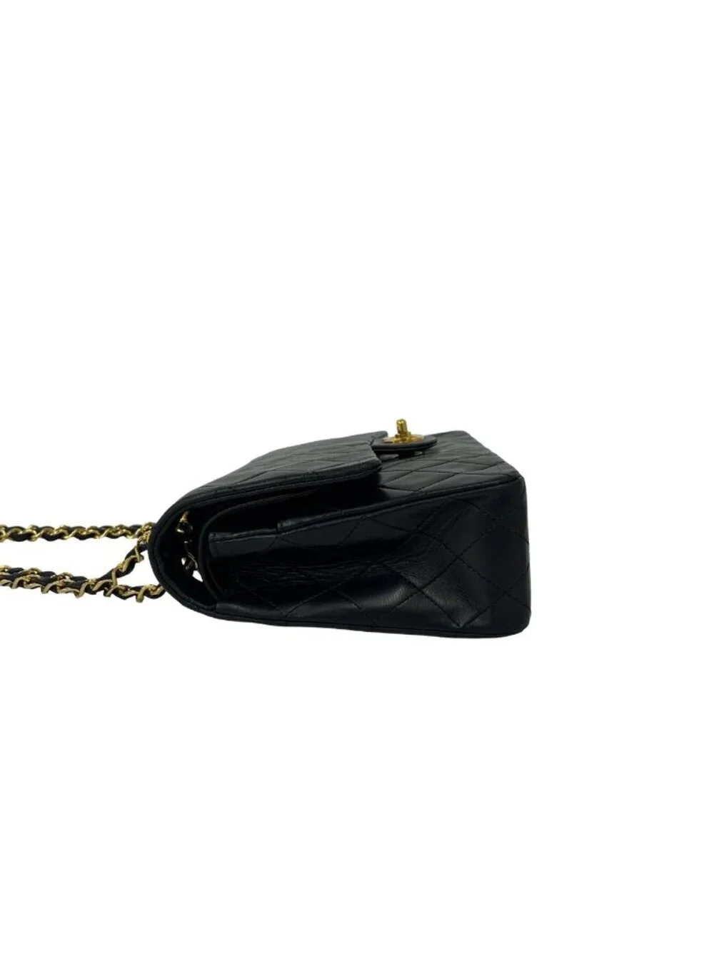 Chanel Vintage Quilted Double Flap Lambskin Chain Shoulder Bag Black